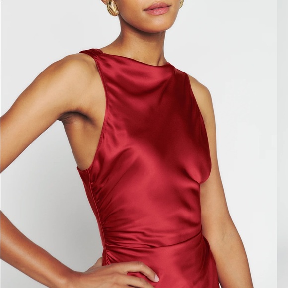 Reformation Red Satin Midi Dress - Picture 4 of 7